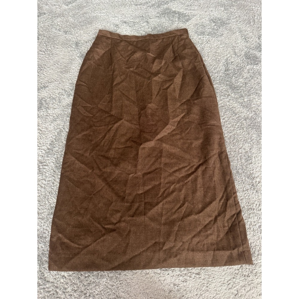 Jennifer & Grace Womens Maxi Skirt 14W Brown Pure New Wool Lined Professional